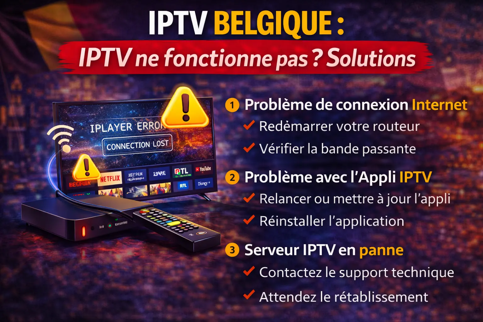 IPTV Belgique : IPTV ne fonctionne pas ? Solutions