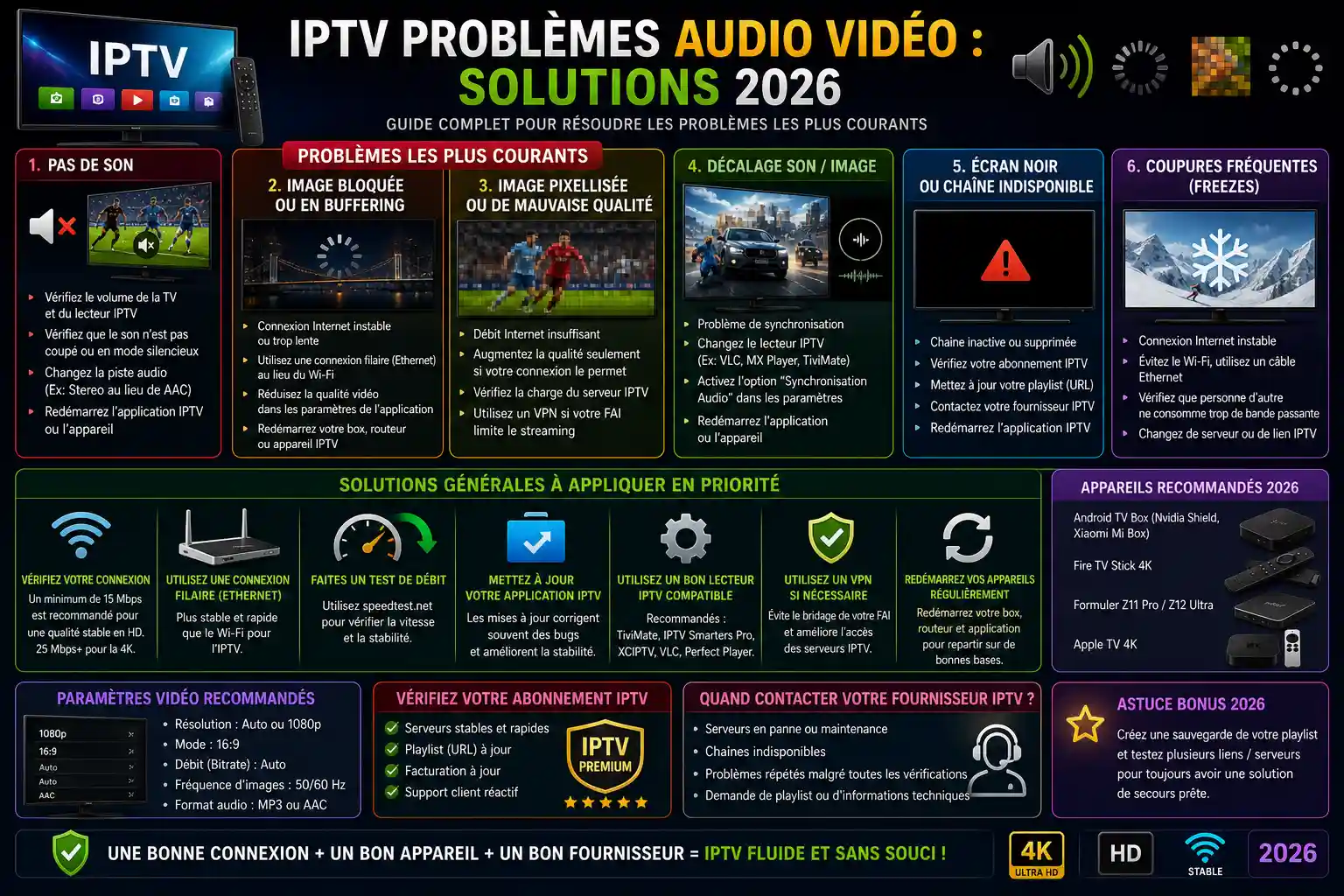 IPTV Problèmes Audio Vidéo : Solutions 2026