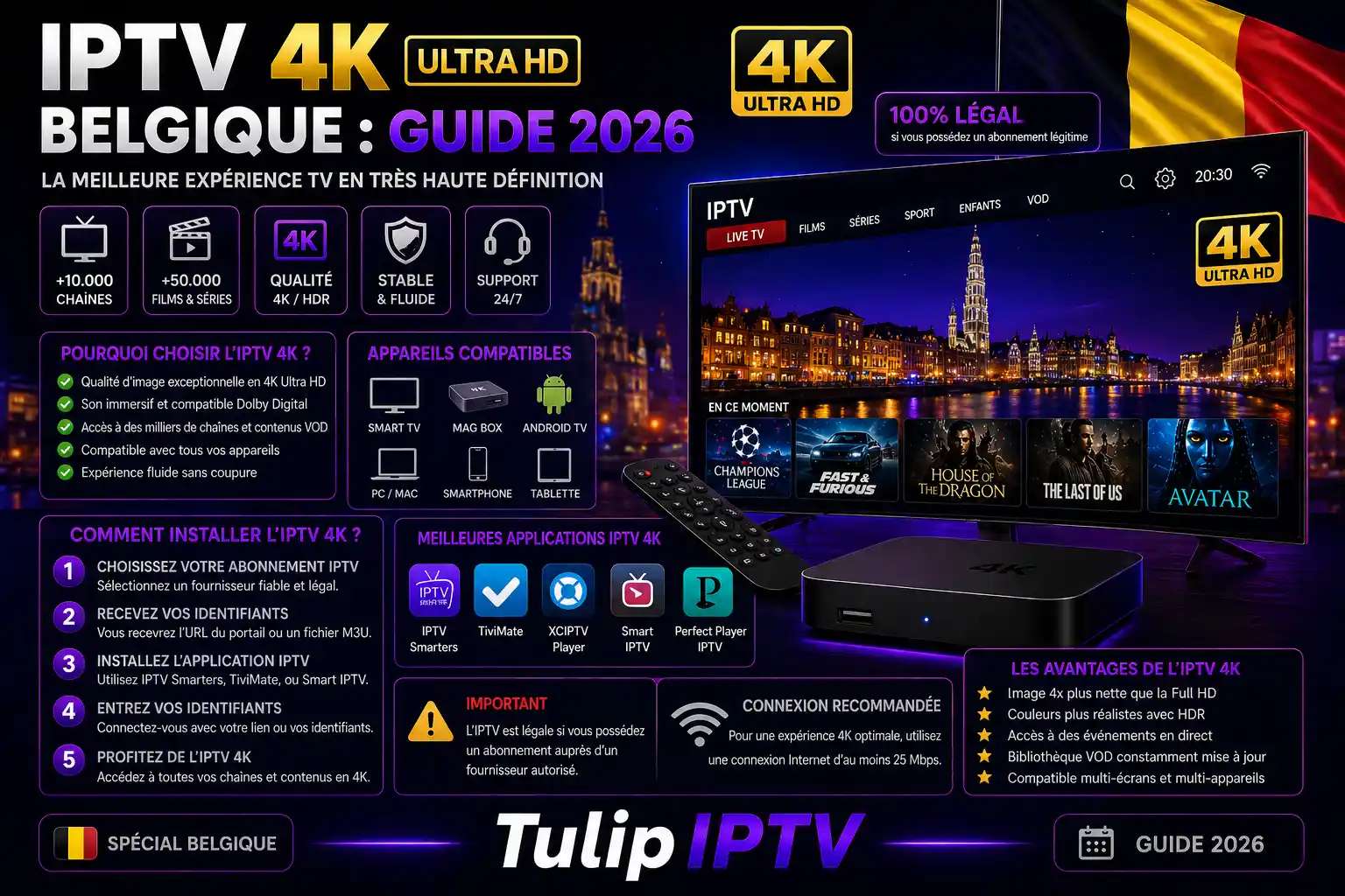 IPTV 4K Ultra HD Belgique : Guide 2026